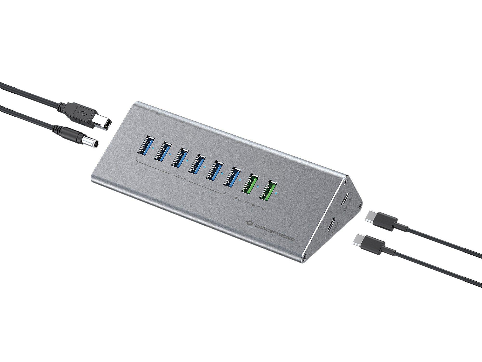 Hub USB CONCEPTRONIC HUBBIES18G (1 m - Cinzento)