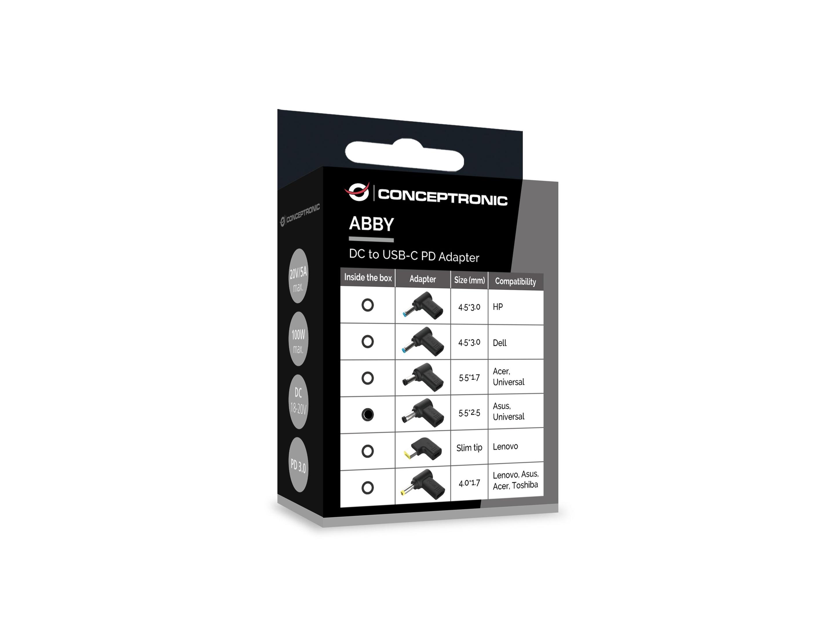 Adaptador USB-C para Portátil CONCEPTRONIC ABBY15PC04 (ASUS - 5,5 x 2,5 mm - Preto) — miniatura 3