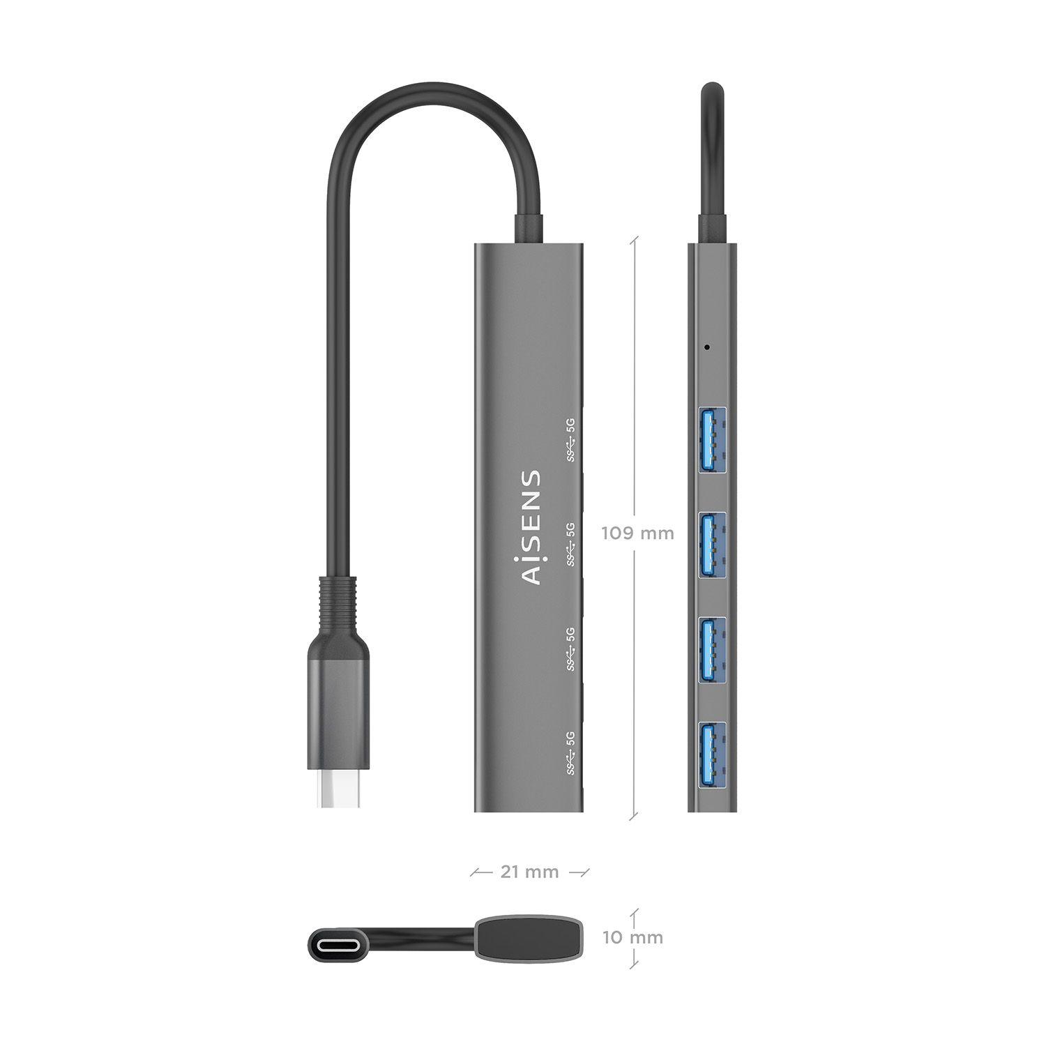 Hub USB-C AISENS A109-0943 (0,15 m - 4x USB 3.2 Gen 1 - Cinzento), miniatura 4