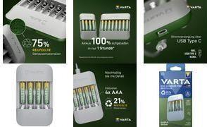 Carregador de Pilhas VARTA Eco Charger Pro Recycled 56813 (USB - AA, AAA - Cinzento)