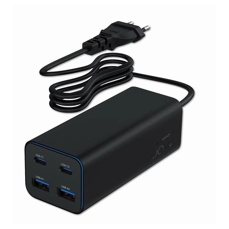 Carregador de Parede USB GEMBIRD TA-UC-2A2C-PD100-01-BK (100 W - GaN - Preto)