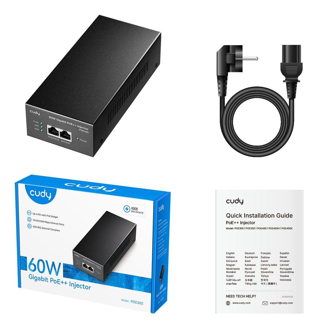 Injetor PoE Gigabit CUDY POE300 (Gigabit Ethernet - 1 unidade - 10/100/1000 Mbit/s - Preto), miniatura 3