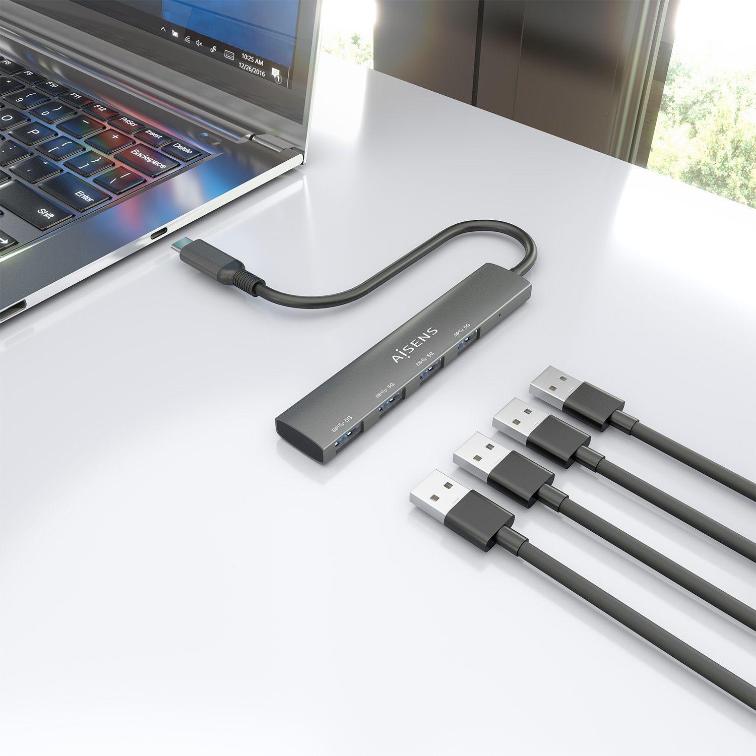 Hub USB-C AISENS A109-0943 (0,15 m - 4x USB 3.2 Gen 1 - Cinzento), miniatura 6