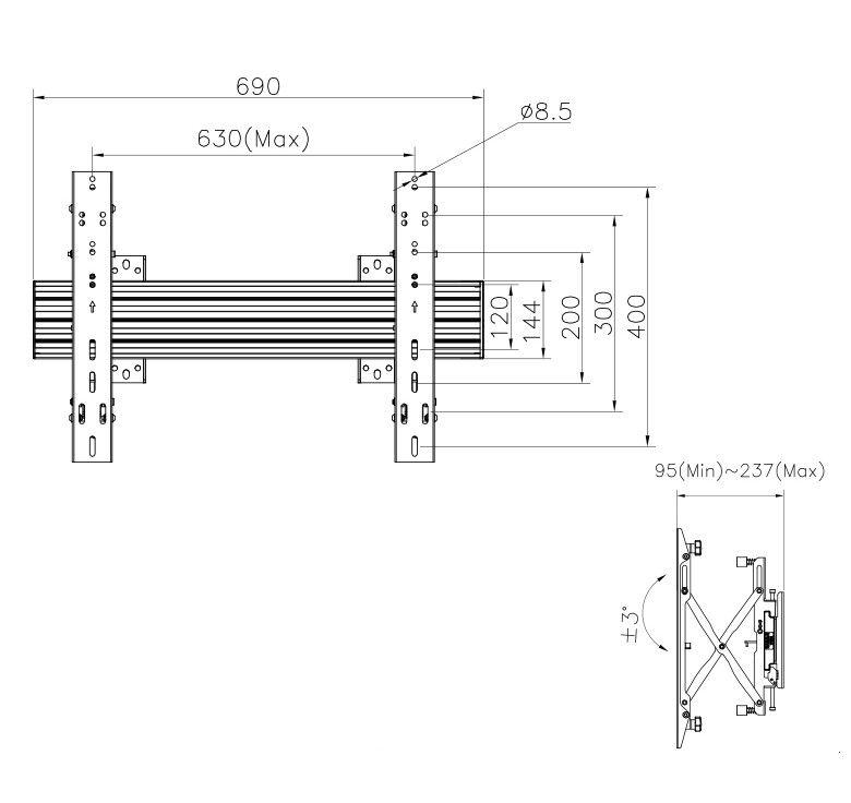 Suporte de Parede TV EQUIP 650355 (100 x 100 a 600 x 400 mm - 600 x 400 mm - 100 x 100 mm - Preto), miniatura 5