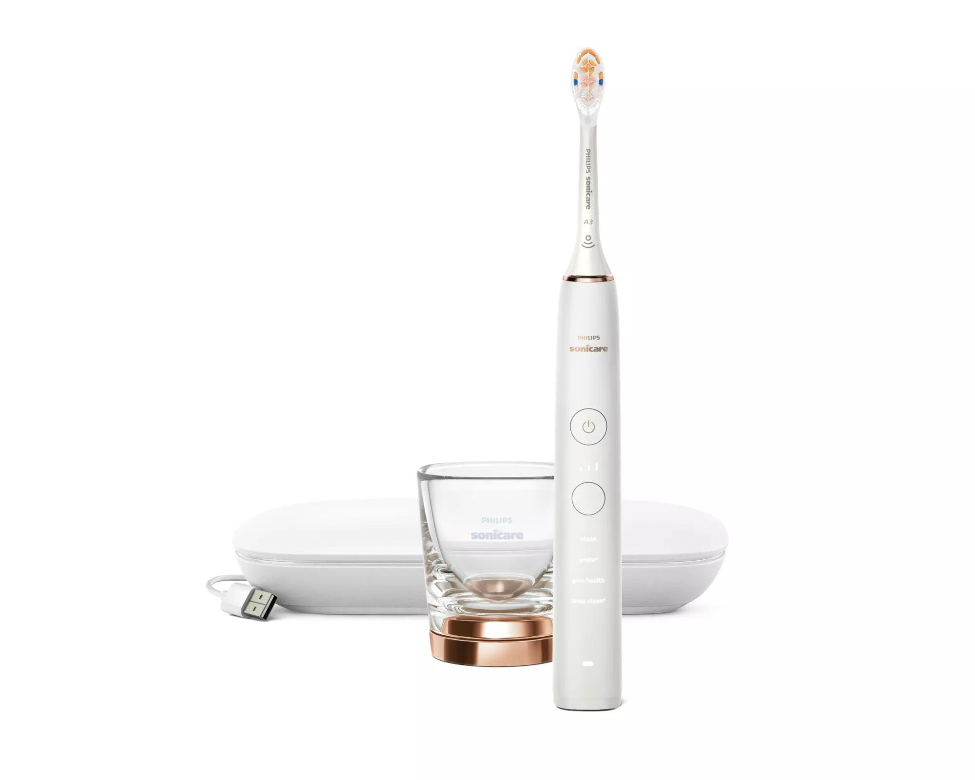 Escova de Dentes Elétrica Sónica PHILIPS Sonicare DiamondClean 9000 HX9911/23 (Rosa Dourado e Branco)