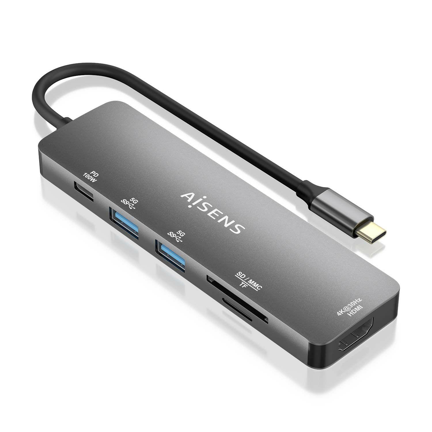 Hub USB-C AISENS ASUC-6P016-GR (0,15 m - Cinzento), imagem 1