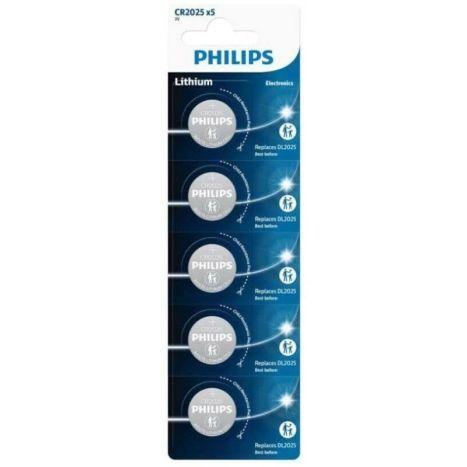 Pilha de Botão PHILIPS CR2025P5/01B (CR2025 - 3 V - 5 Unidades)