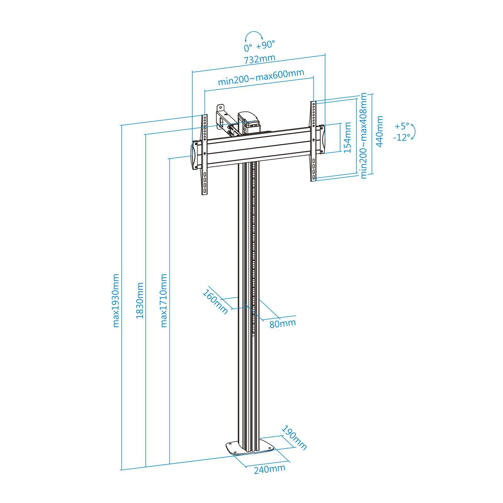 Suporte de Chão para Televisão TOOQ FS2270M-B (37"-70" - 70 kg - Prateado), miniatura 10