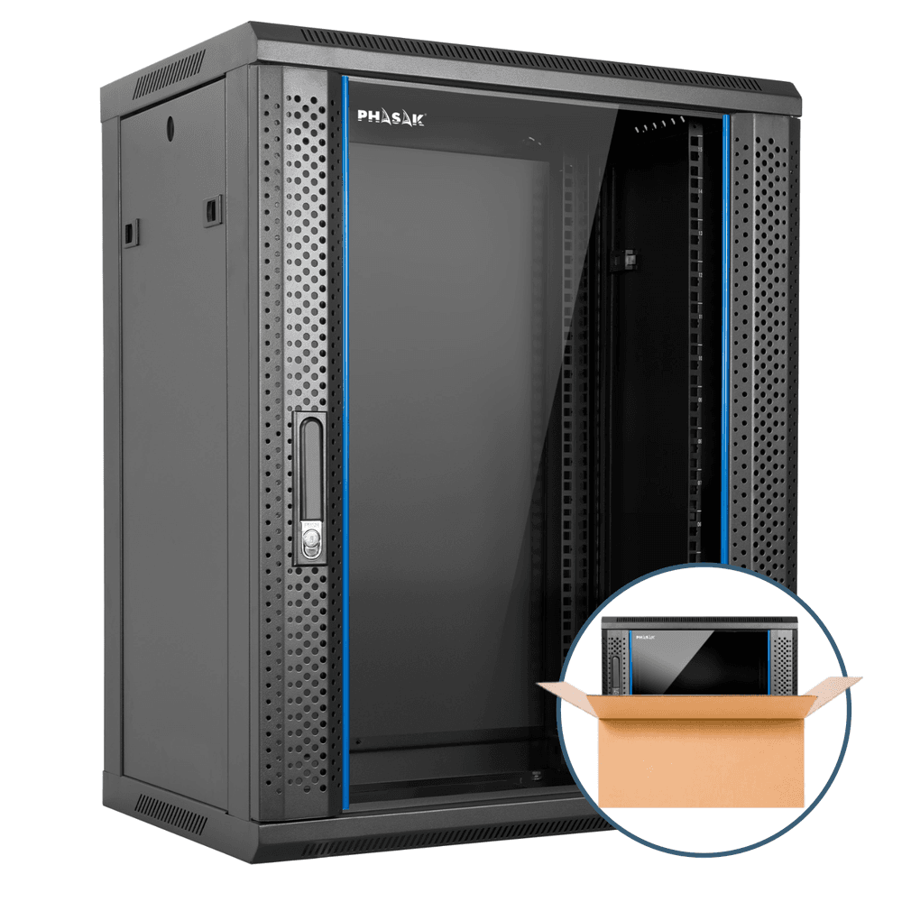 Armário Rack Mural PHASAK Pro 15U 600x450 (19" - Preto)