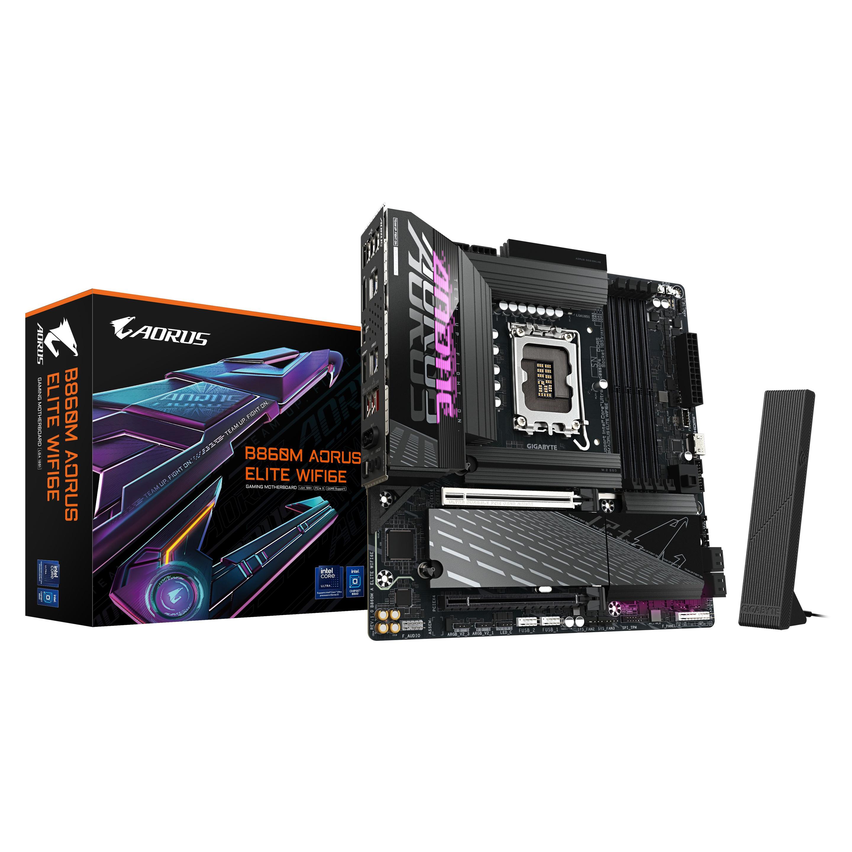 Motherboard GIGABYTE B860M AORUS ELITE WIFI6E (LGA 1851 (Socket V1) - micro ATX - Duplo canal - Preto)
