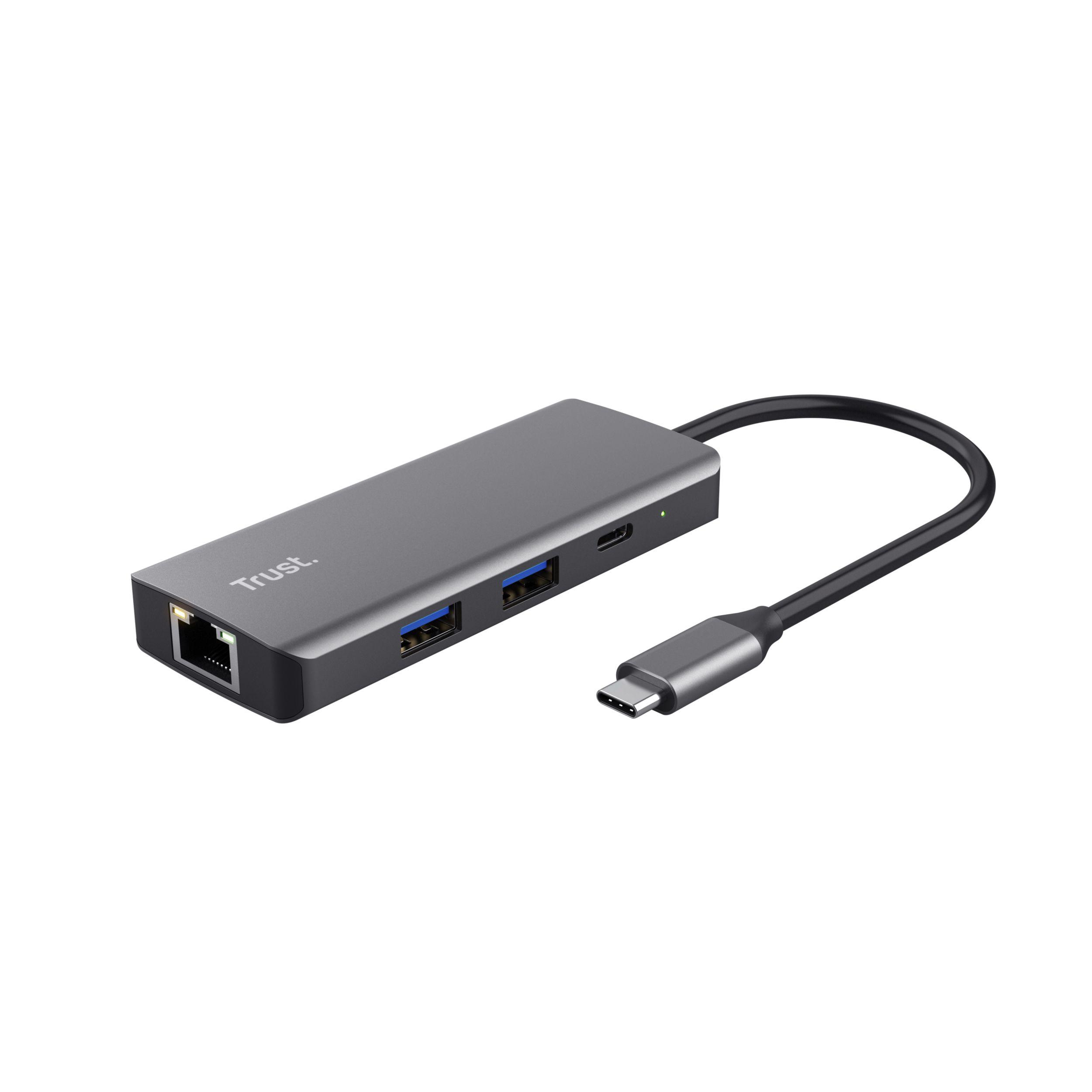Adaptador Multiportas TRUST Dalyx 24968 (0,2 m - USB Type-C - USB 2.0 - Prateado)