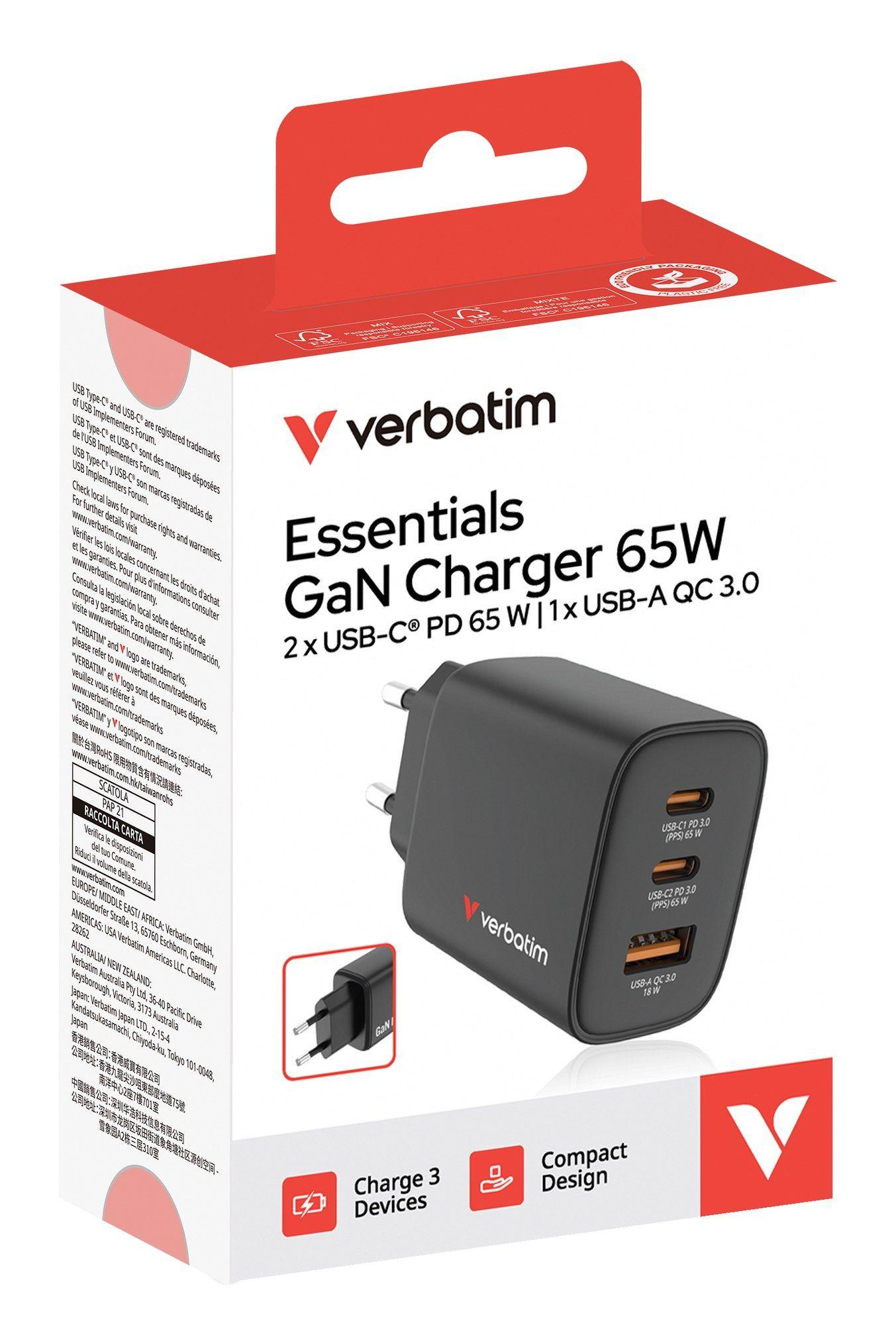 Carregador de Parede VERBATIM GaN III Essentials 32352 (Universal - Tipo C - Preto) — miniatura 3