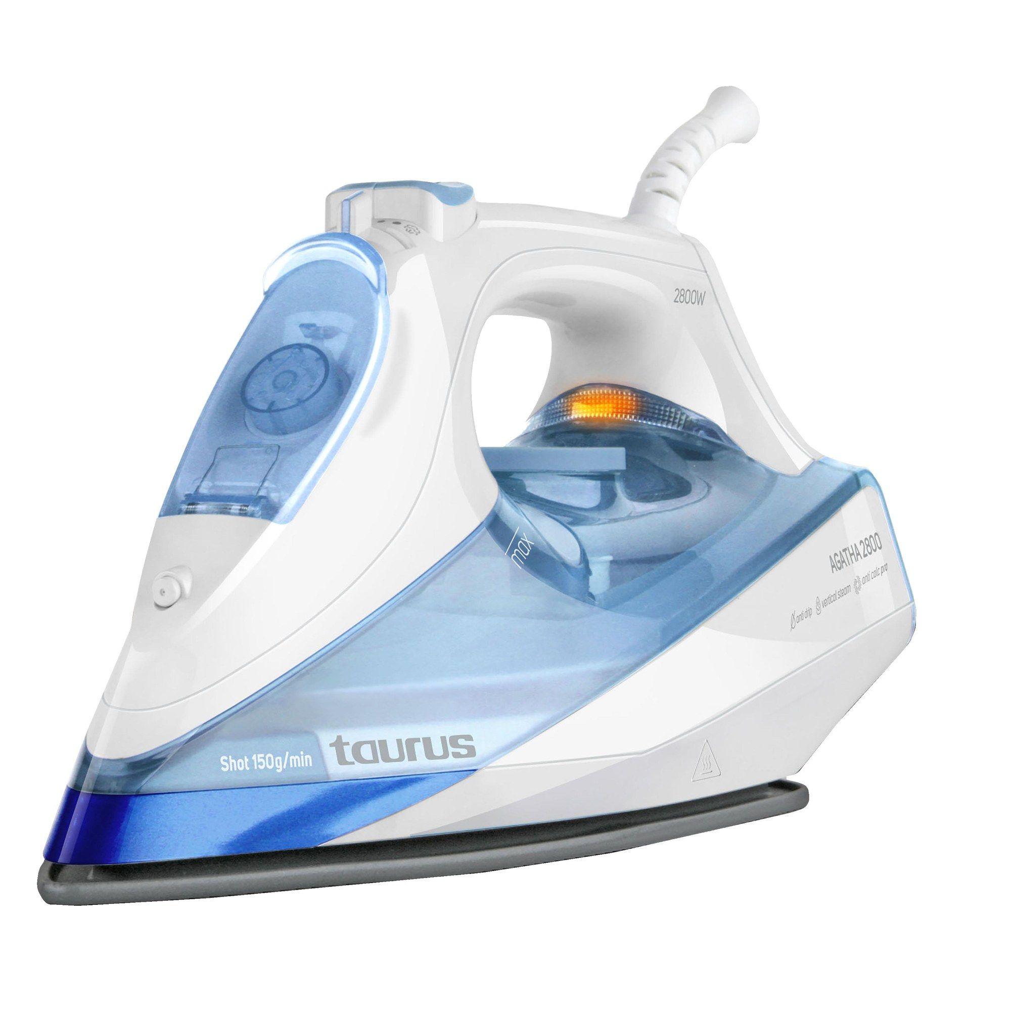 Ferro de Engomar a Vapor TAURUS Agatha 2800 (2800 W - Base de cerâmica - 170 g/min - Azul e branco)