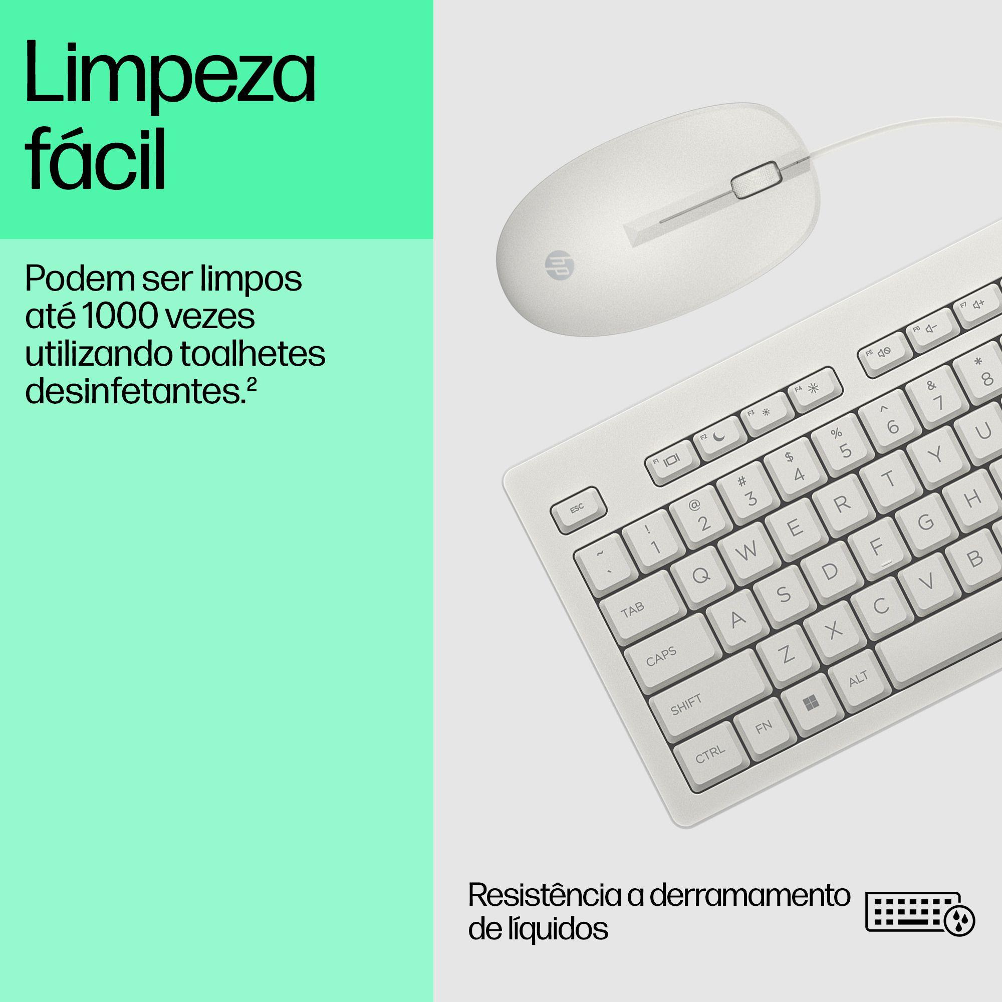 Conjunto de Teclado e Rato HP 225 Combo G2 (Tamanho completo - USB - Com fios - Branco), miniatura 6
