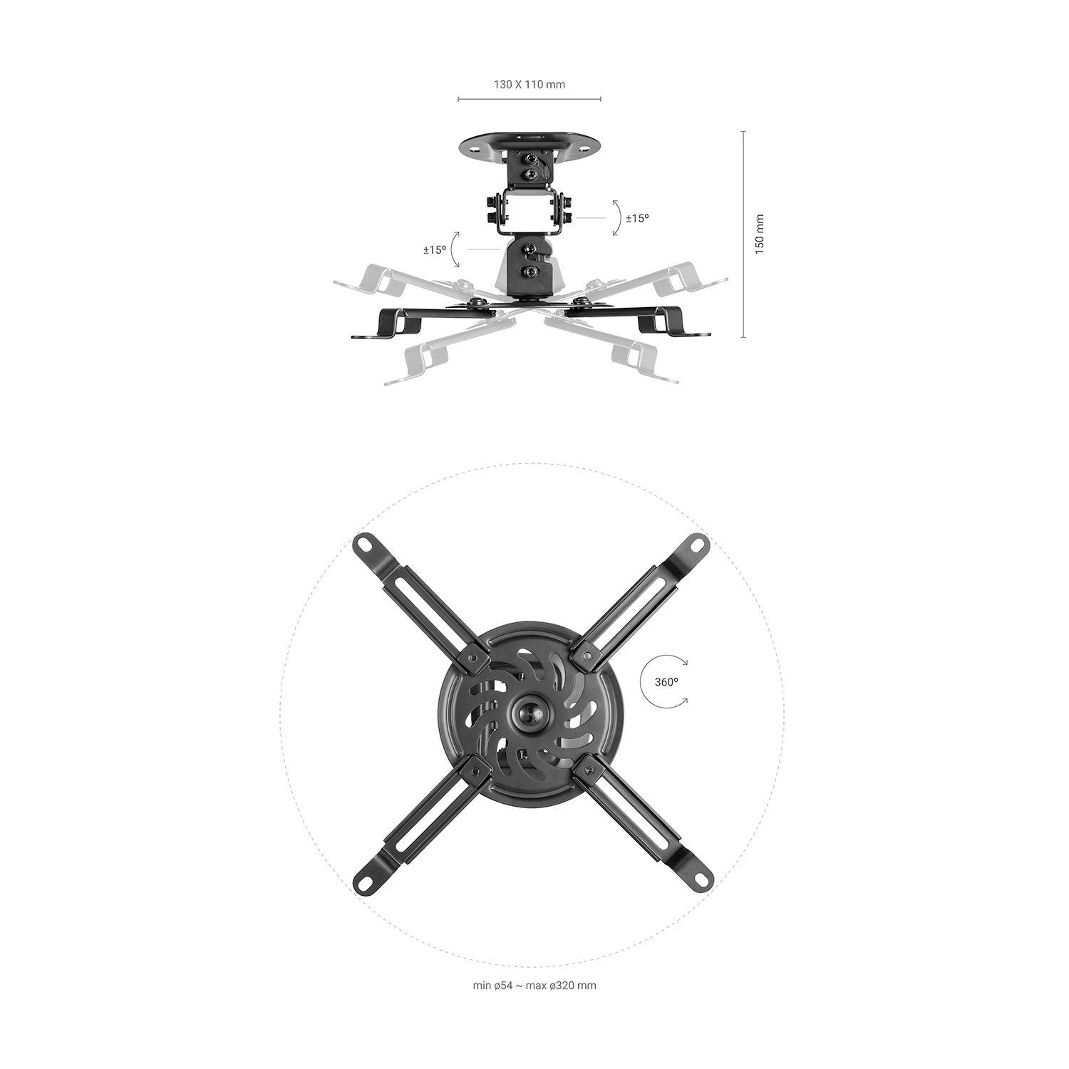 Suporte de Teto para Projetor AISENS CP03TSR-127 (320 x 320 mm - 54 x 54 mm - 13,5 kg - Preto), miniatura 4