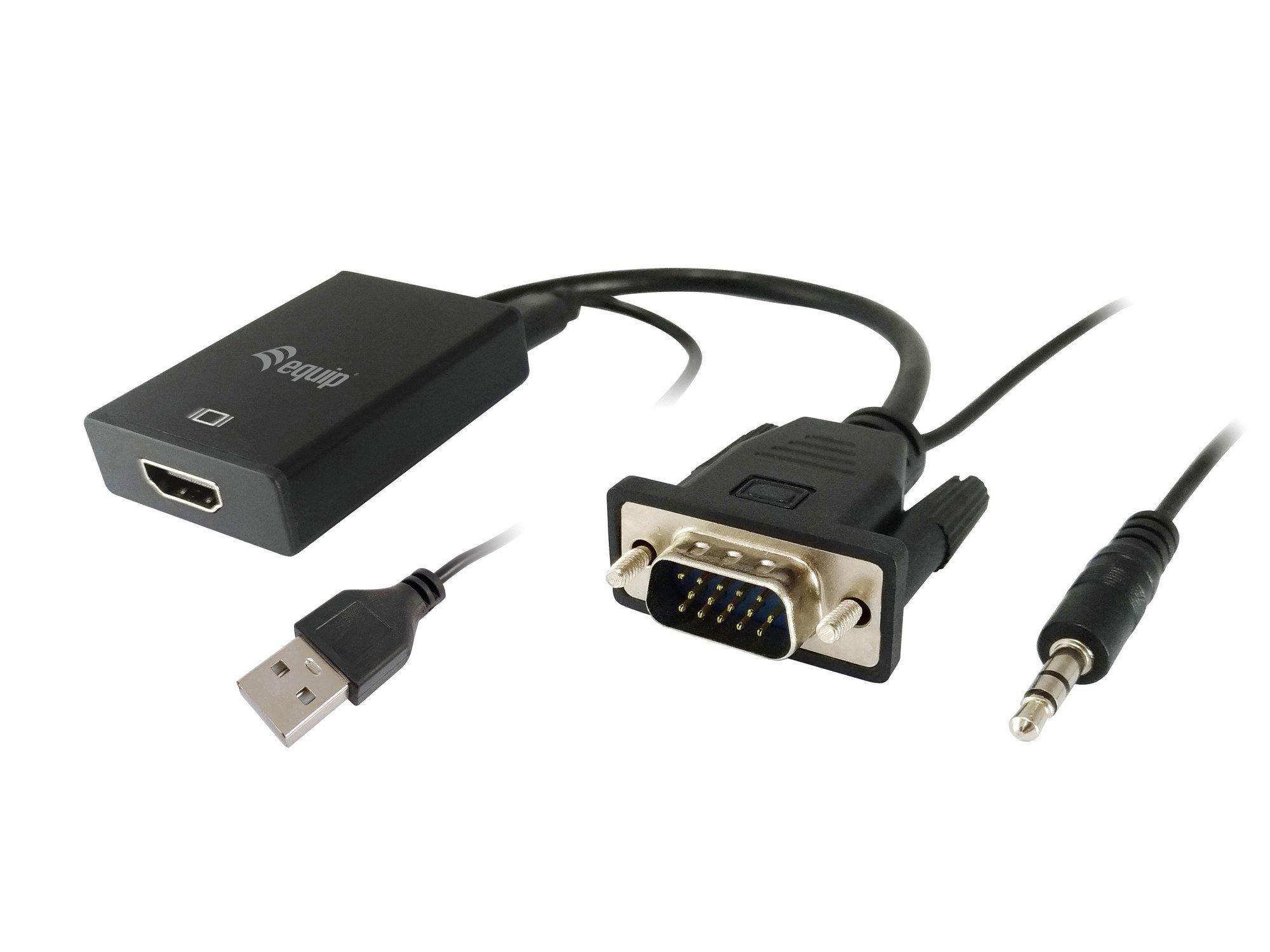 Adaptador VGA para HDMI EQUIP 119038 (0,2 m - DVI-D + USB - Windows, macOS e Linux - Preto)