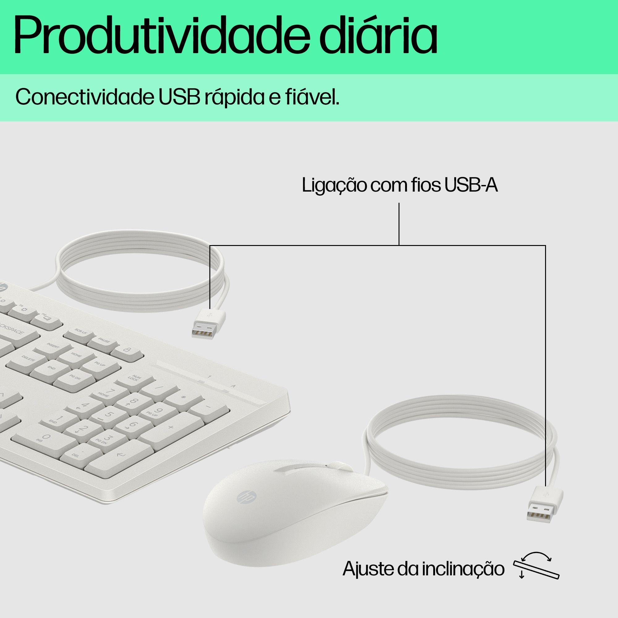 Conjunto de Teclado e Rato HP 225 Combo G2 (Tamanho completo - USB - Com fios - Branco), miniatura 3