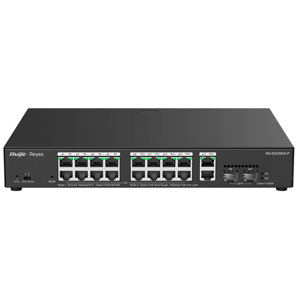 Switch Gerido RUIJIE RG-ES220GS-P (Gigabit Ethernet - 10/100/1000 Mbps - 40 Gbit/s - Preto)