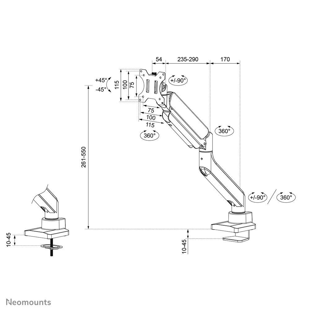 Suporte de Monitor de Secretária NEOMOUNTS DS70PLUS-450WH1 (17"-49" - Até 18 kg - Branco), miniatura 15