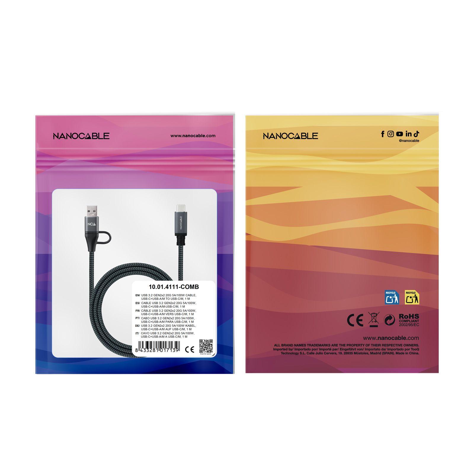 Cabo NANOCABLE 10.01.4111-COMB (1 m - USB C - USB A/USB C - Preto) — miniatura 5