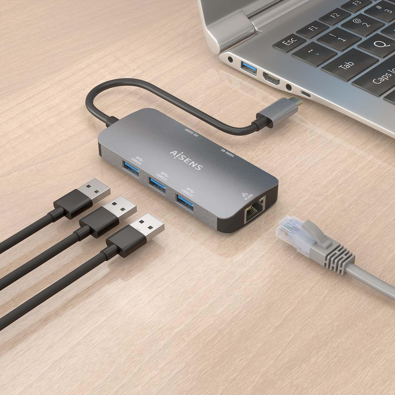Hub USB-C AISENS ASUC-6P019-GR (0,15 m - Windows 10, Windows 11 - Cinzento) — miniatura 5