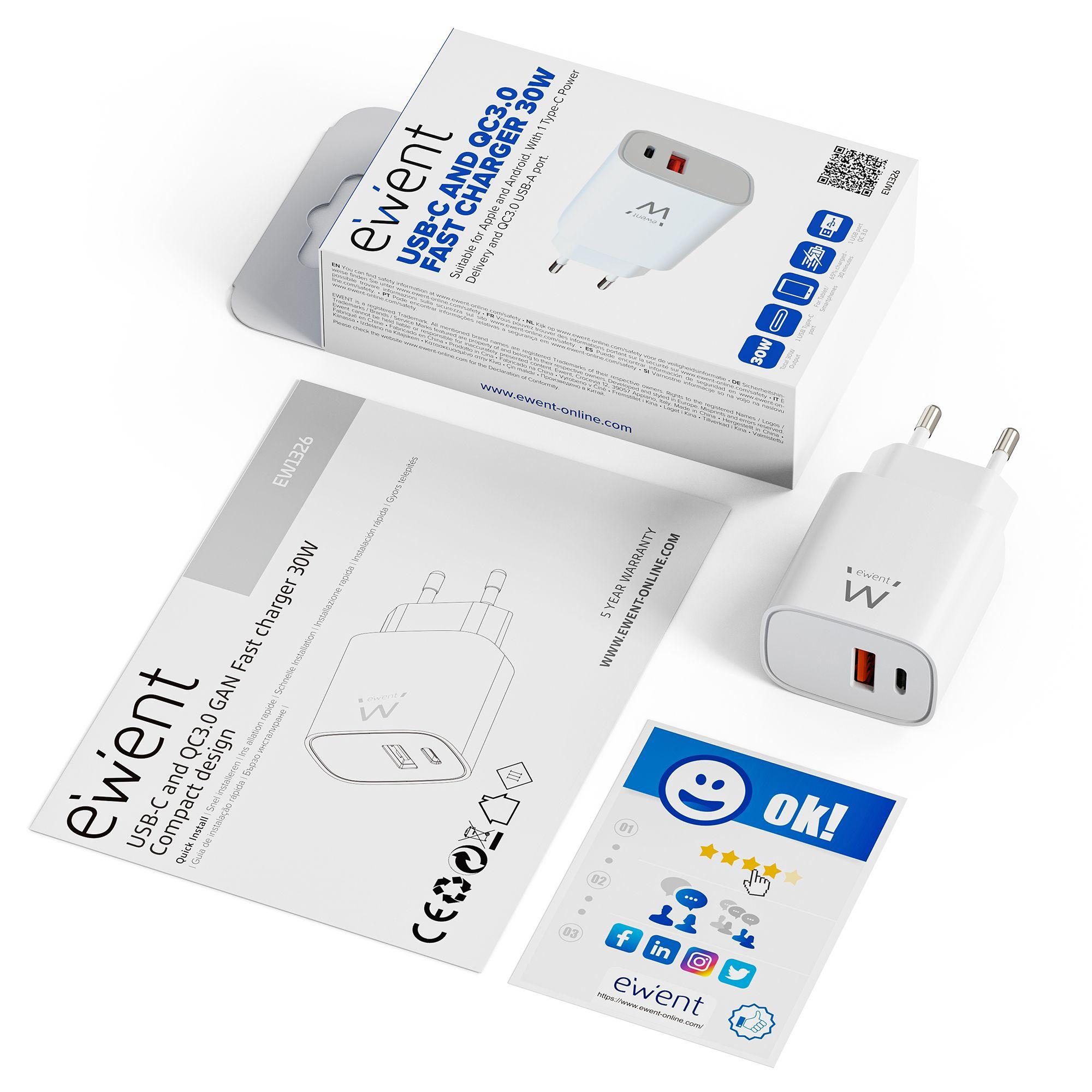 Carregador EWENT EW1326 (30 W - Branco), miniatura 2