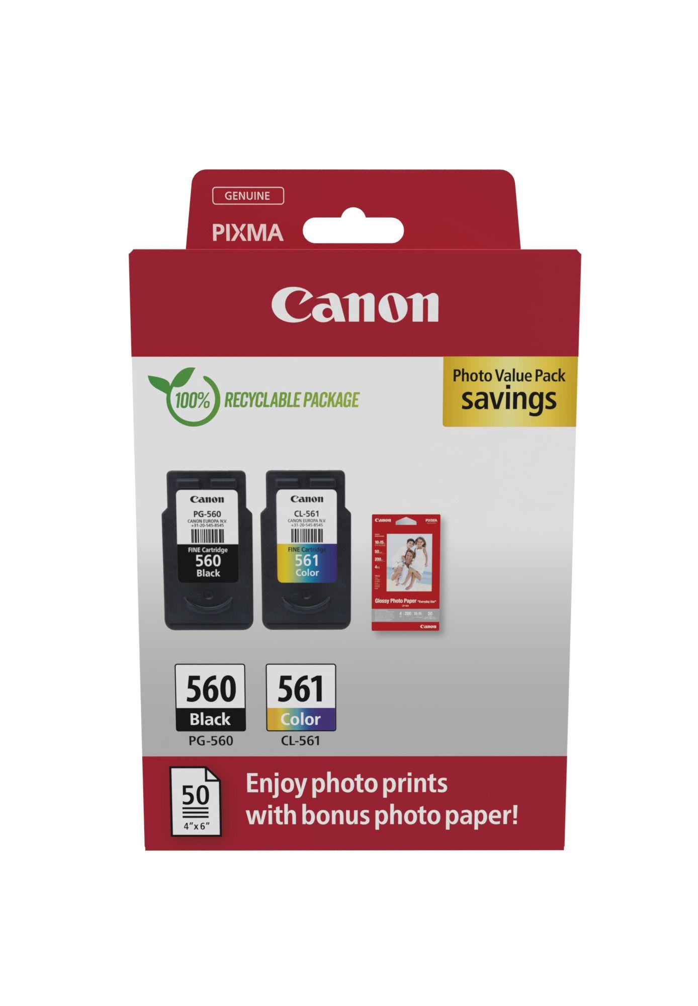 Multipack de Tinteiros CANON PG-560 + CL-561 (180 páginas - Preto, Ciano, Magenta e Amarelo)