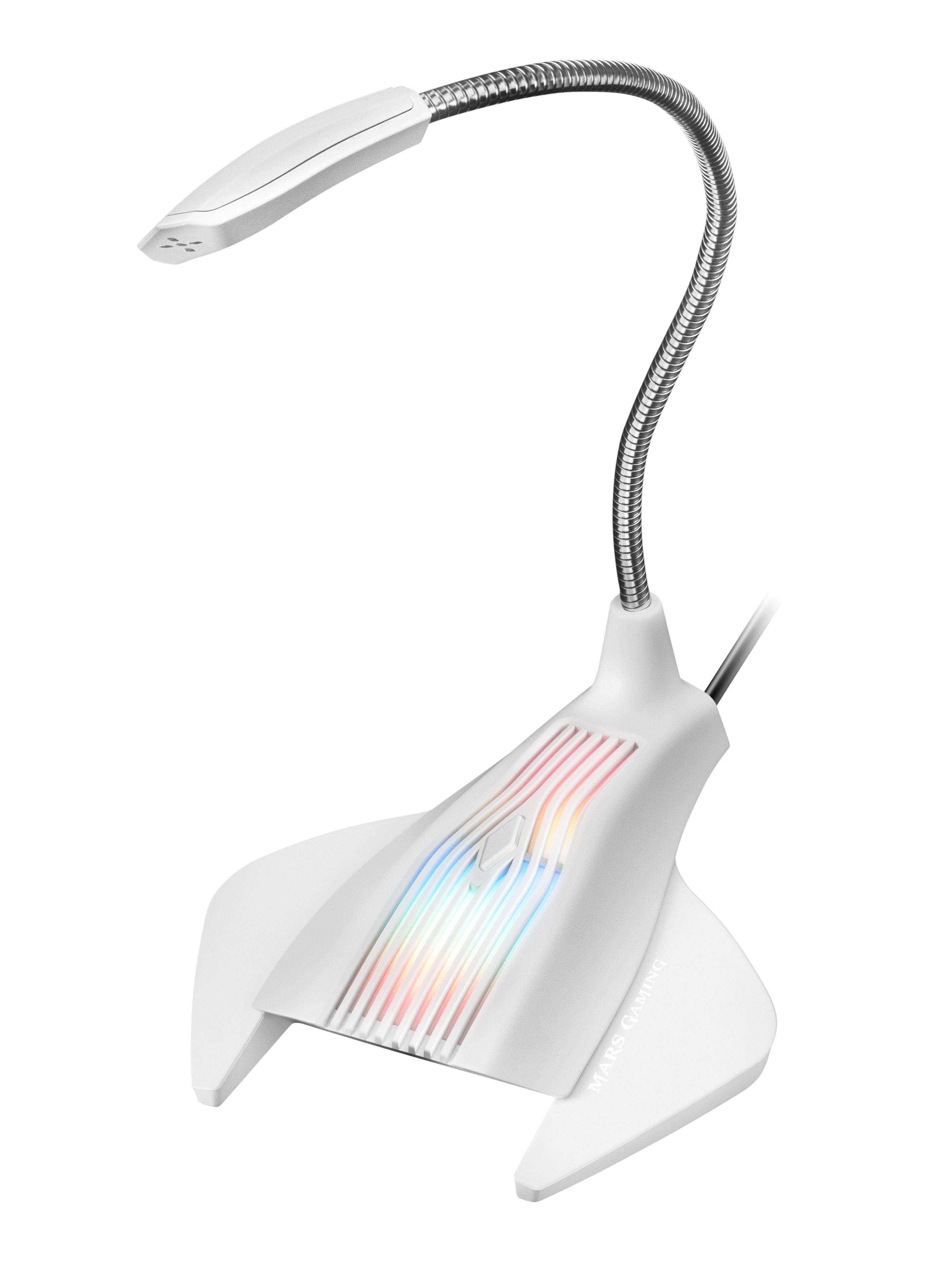 Microfone de Mesa MARS GAMING MMICW (Microfone de mesa - Com fios - USB - Branco)