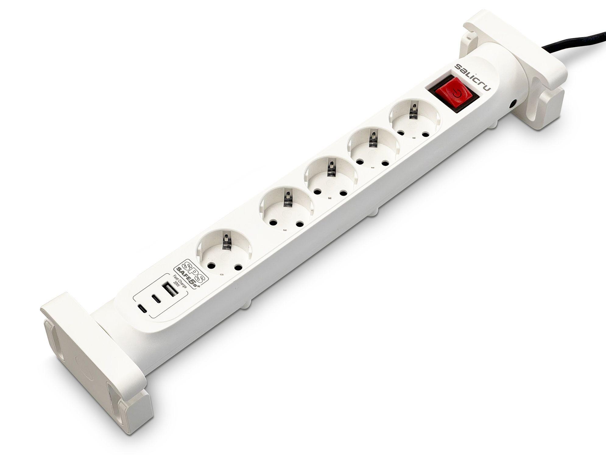 Régua de Alimentação SALICRU SPS SAFE 5S+ (1x USB-A e 2x USB-C - Tipo F - Branco)