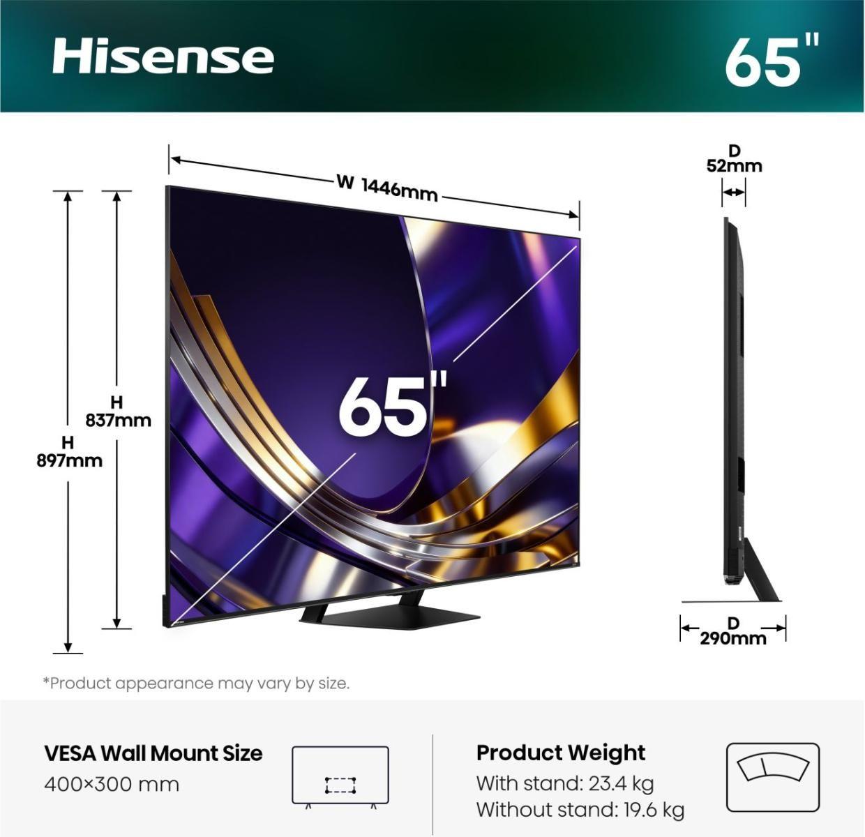 Televisão HISENSE TV 65U7S PRO (LED - 4K Ultra HD - Mini LED - Preto e cinzento), miniatura 2