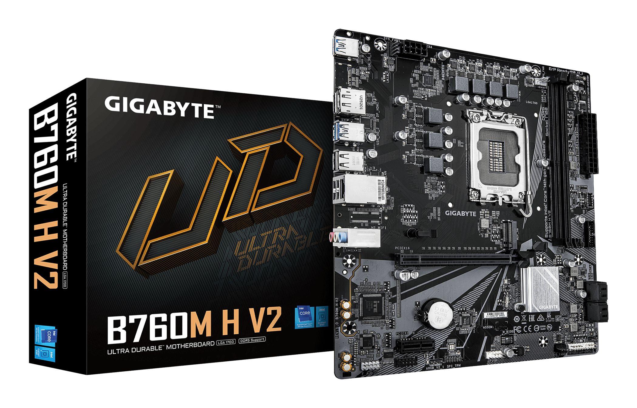 Motherboard GIGABYTE B760M H V2 (LGA 1700 - micro ATX - Duplo canal - Castanho escuro)