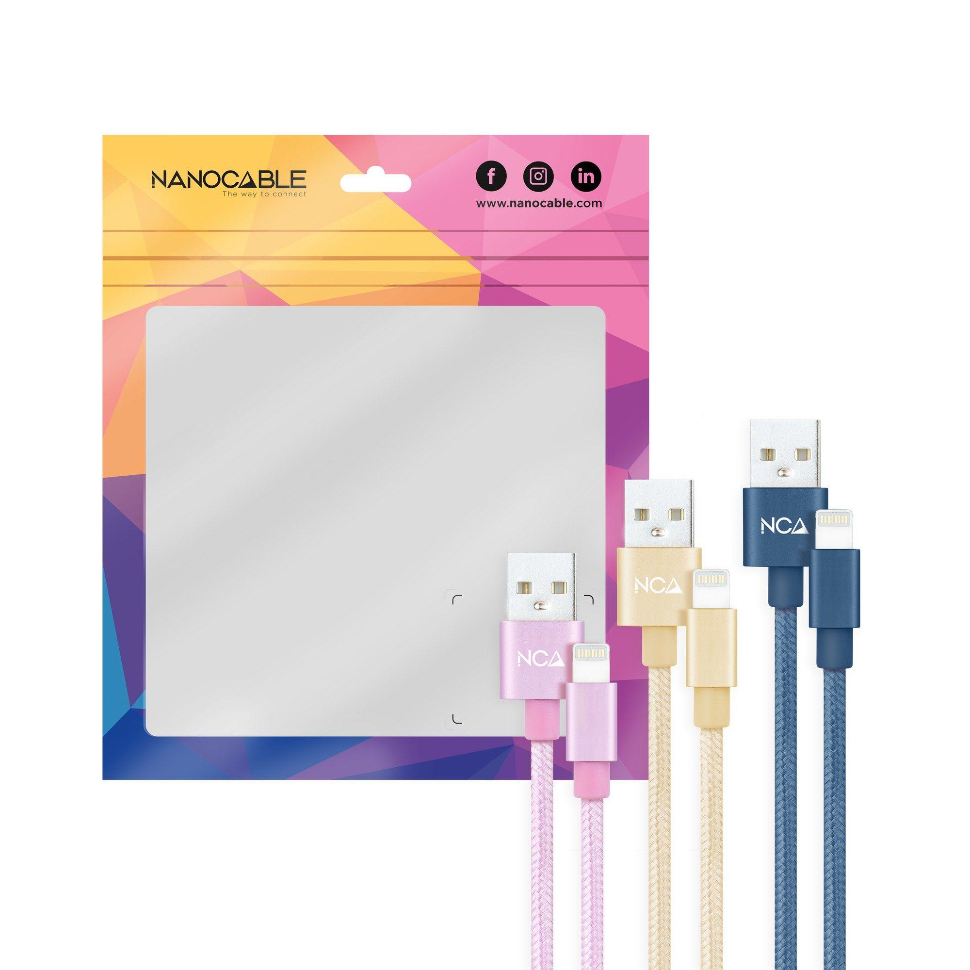 Pack de 3 Cabos USB-A para Lightning NANOCABLE 10.10.0401-CO2 (1 m - USB A - Rosa, Dourado e Azul) — miniatura 2