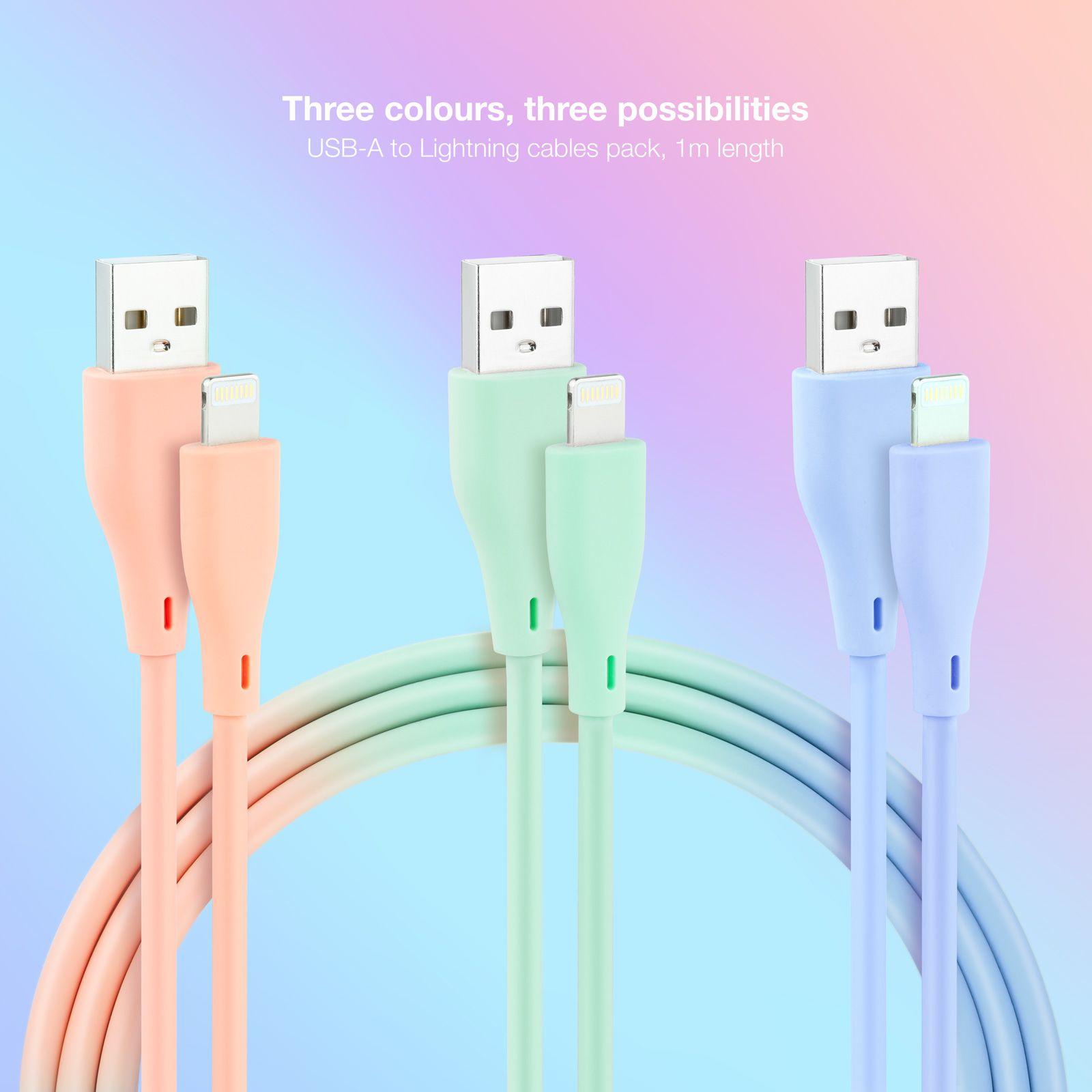 Conjunto de 3 Cabos NANOCABLE 10.10.0401-A1 (1 m - USB A - Azul, Verde e Rosa) — miniatura 2