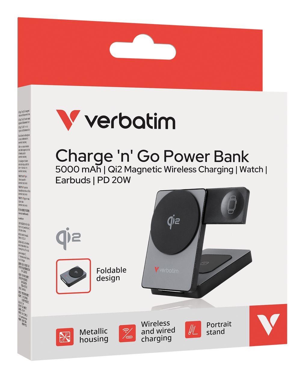 Powerbank Magnético 3 em 1 VERBATIM Charge’n’Go Qi2 (5000 mAh - 19,25 Wh - 20 W - Cinzento), miniatura 7