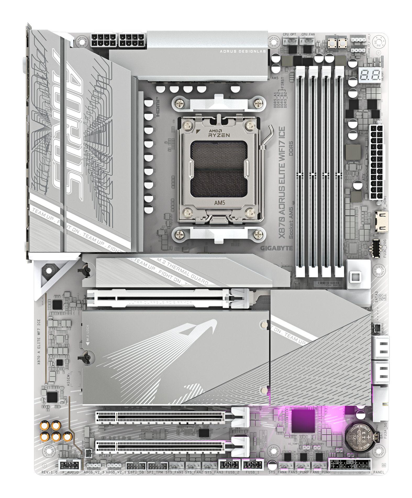 Motherboard GIGABYTE X870 AORUS ELITE WIFI7 ICE (AM5 - ATX - AMD Radeon Graphics - Branco) — miniatura 2