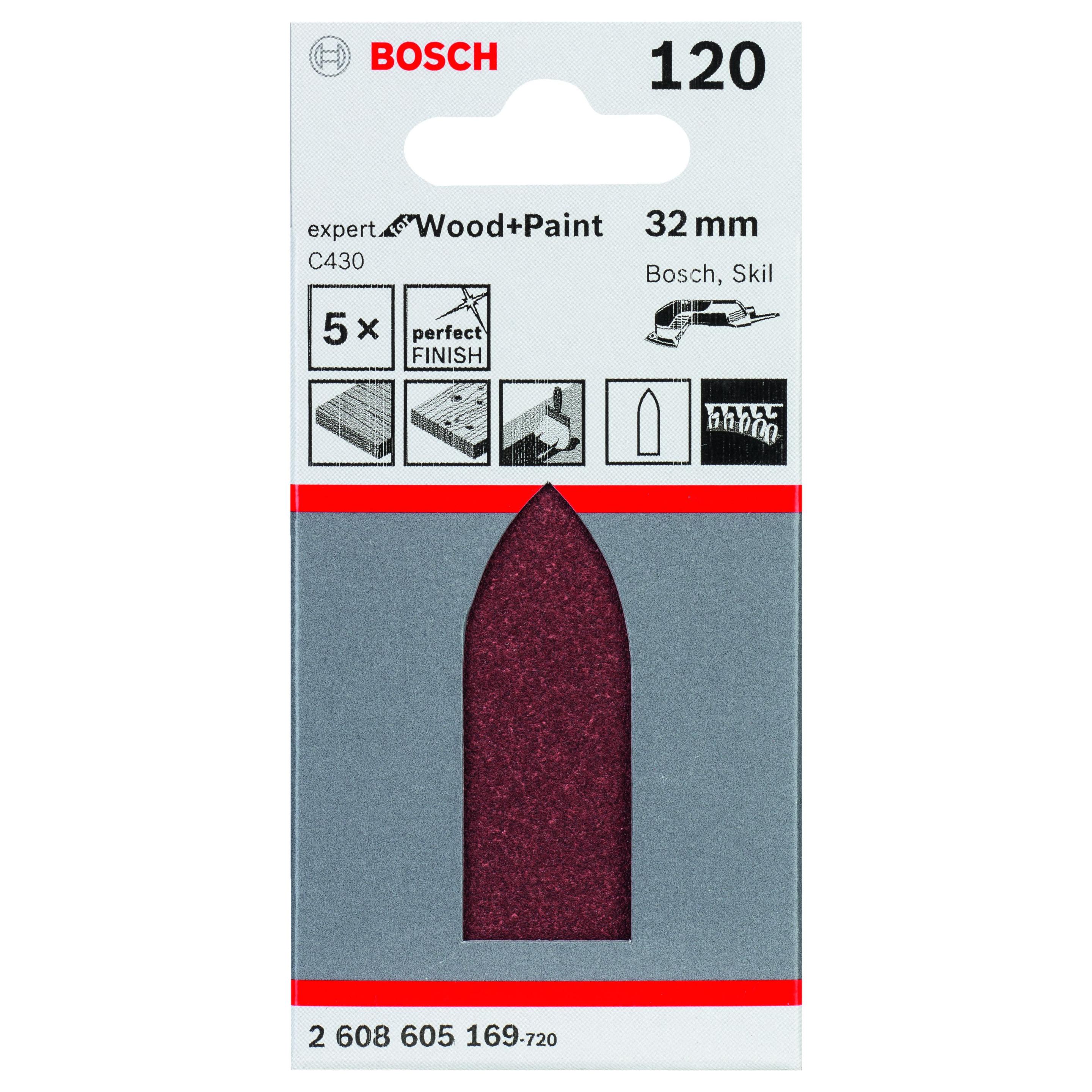 Folhas de Lixa Delta BOSCH C430 2608605169 (Grão 120 - 5 unidades), miniatura 3