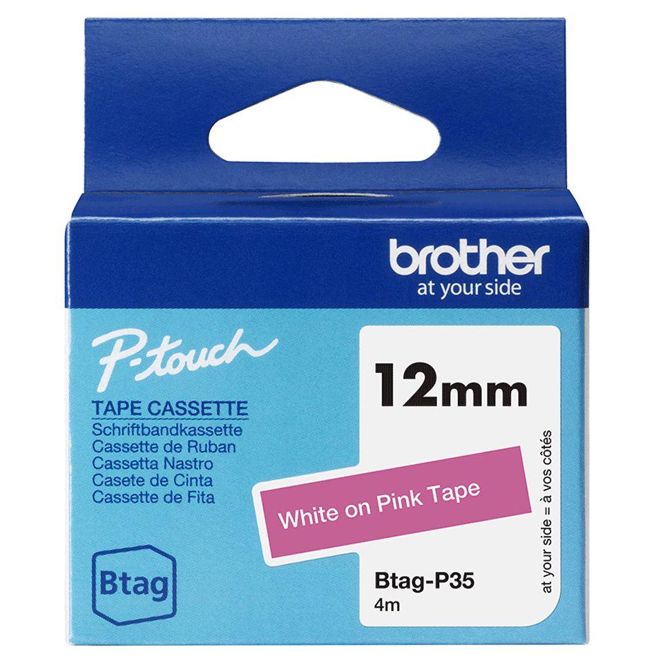Fita de Impressão BROTHER BTAG-P35 (Branco sobre Rosa)