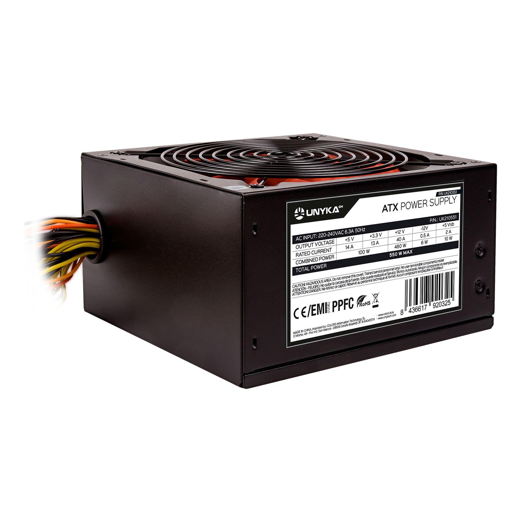 Fonte de Alimentação UNYKACH UK210551 (ATX - 550 W - AC - Preto e Vermelho)