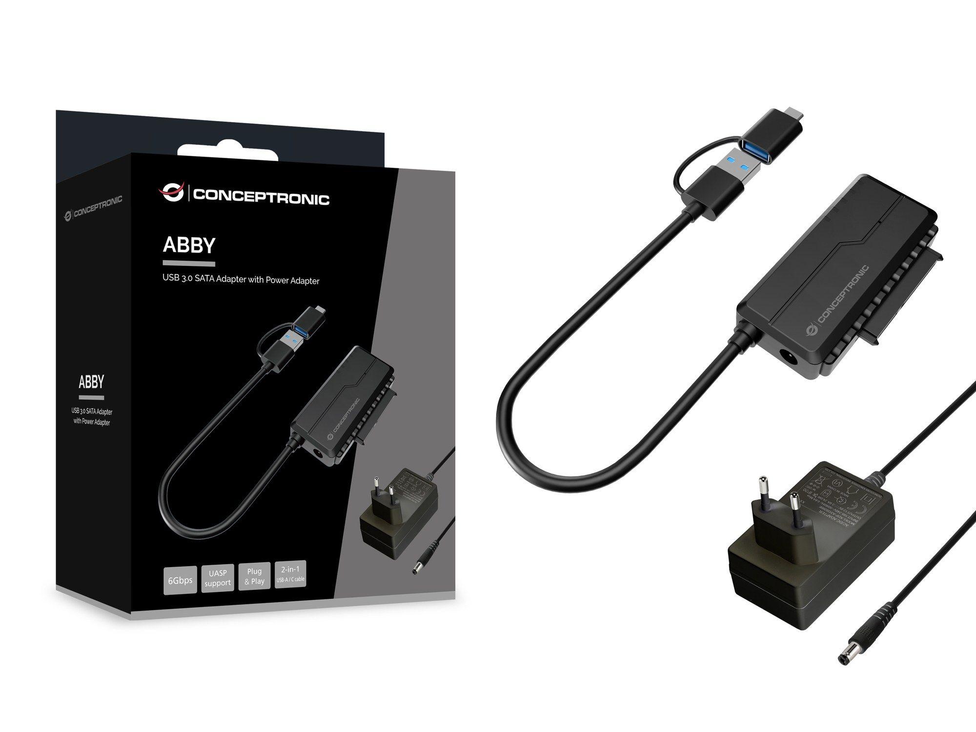 Adaptador USB-C/USB-A para SATA CONCEPTRONIC ABBY21B (SATA 22-pin - USB Type-A - 2,5 e 3,5 polegadas - Preto), miniatura 4