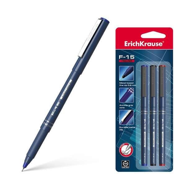 Conjunto de 3 Marcadores de Ponta Fina ERICHKRAUSE F-15 (Preto, Azul e Vermelho)