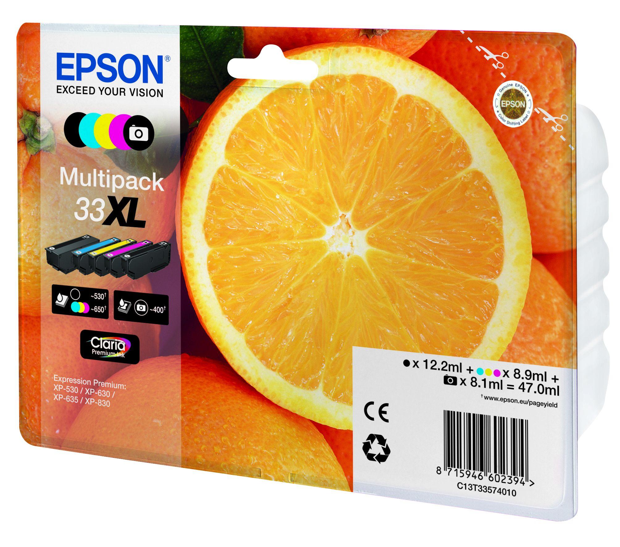 Multipack de Tinteiros EPSON 33XL C13T33574011 (XP-900/830/645/640/635/630/540/530 - Preto, Foto Preto, Ciano, Magenta e Amarelo)