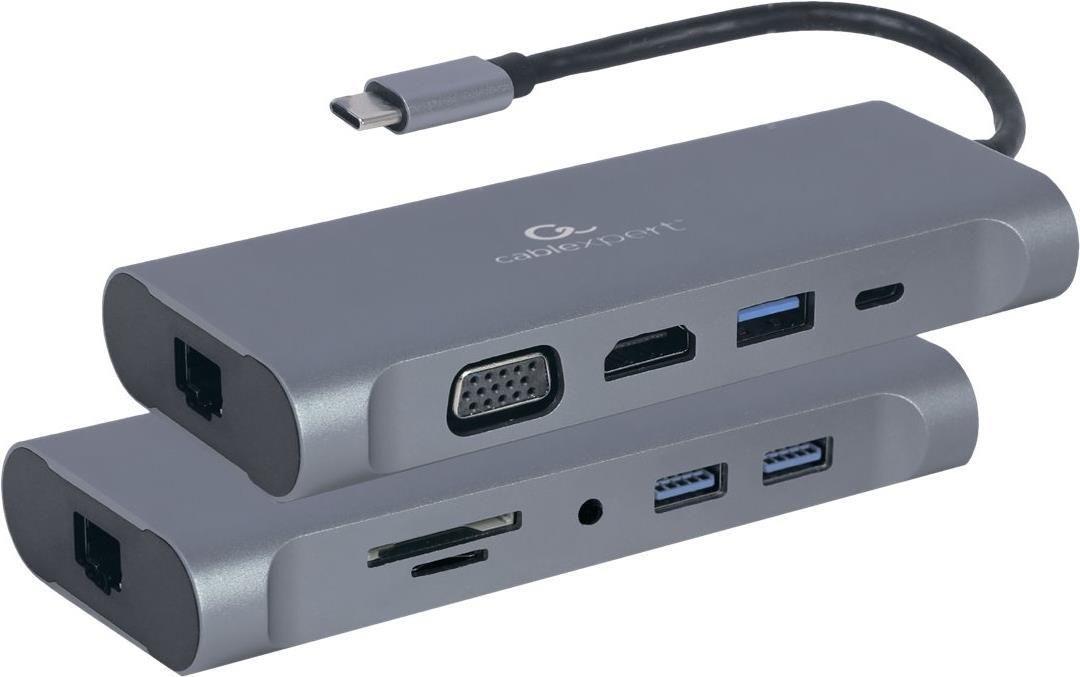 Adaptador USB-C Multiporta GEMBIRD A-CM-COMBO7-01 (0,15 m - Cinzento)