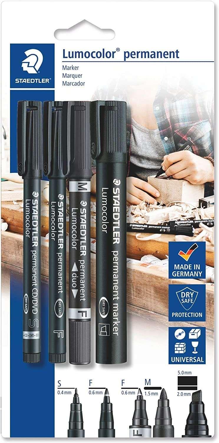 Conjunto de 4 Marcadores Permanentes STAEDTLER Lumocolor 60 BK (Preto)