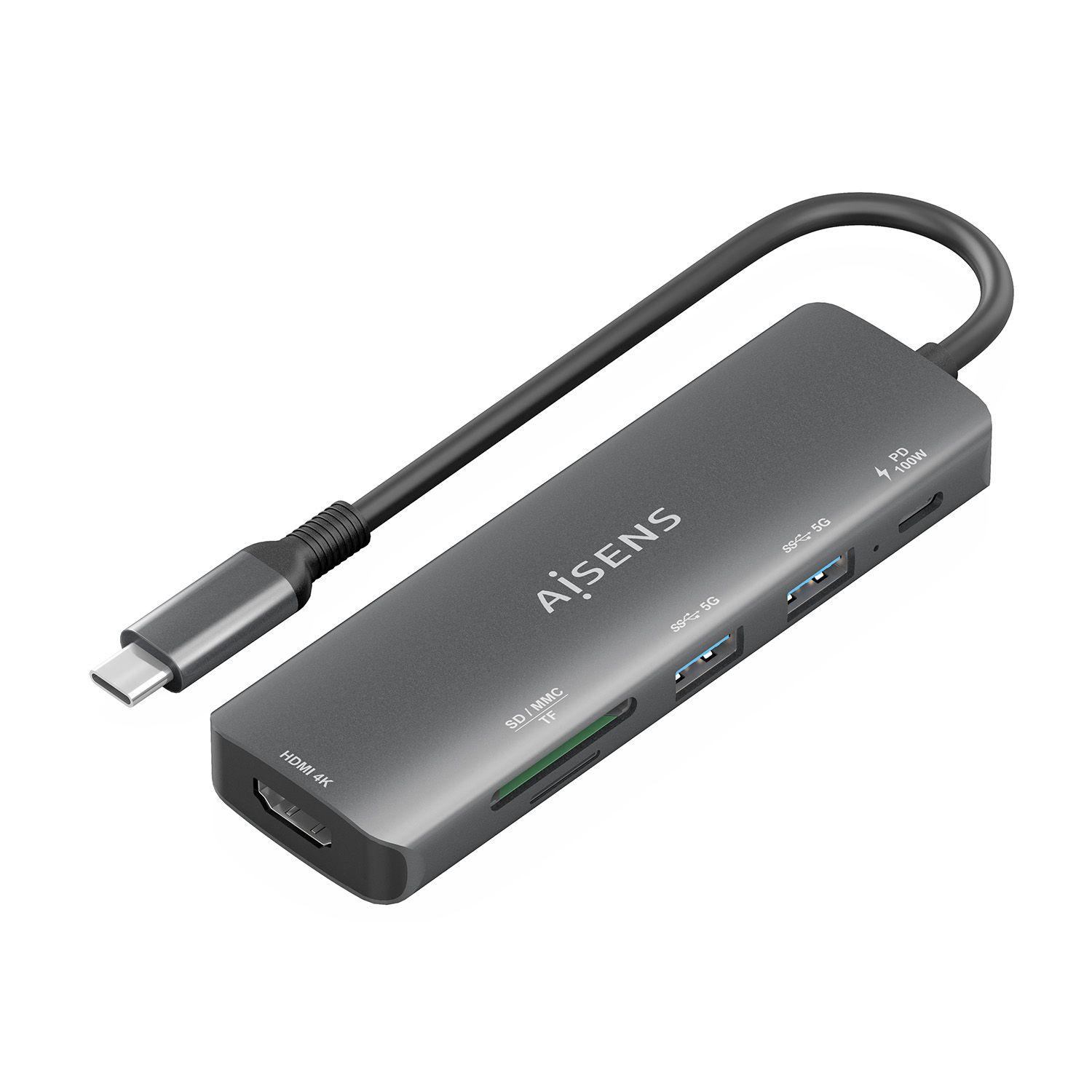 Hub USB-C AISENS ASUC-6P023-GR (0,15 m - Cinzento)