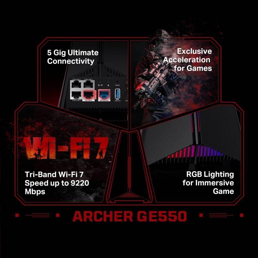 Router Gaming TP-LINK Archer GE550 (Wi-Fi 7 - 5764 Mbit/s - Tri-band - Preto) — miniatura 3