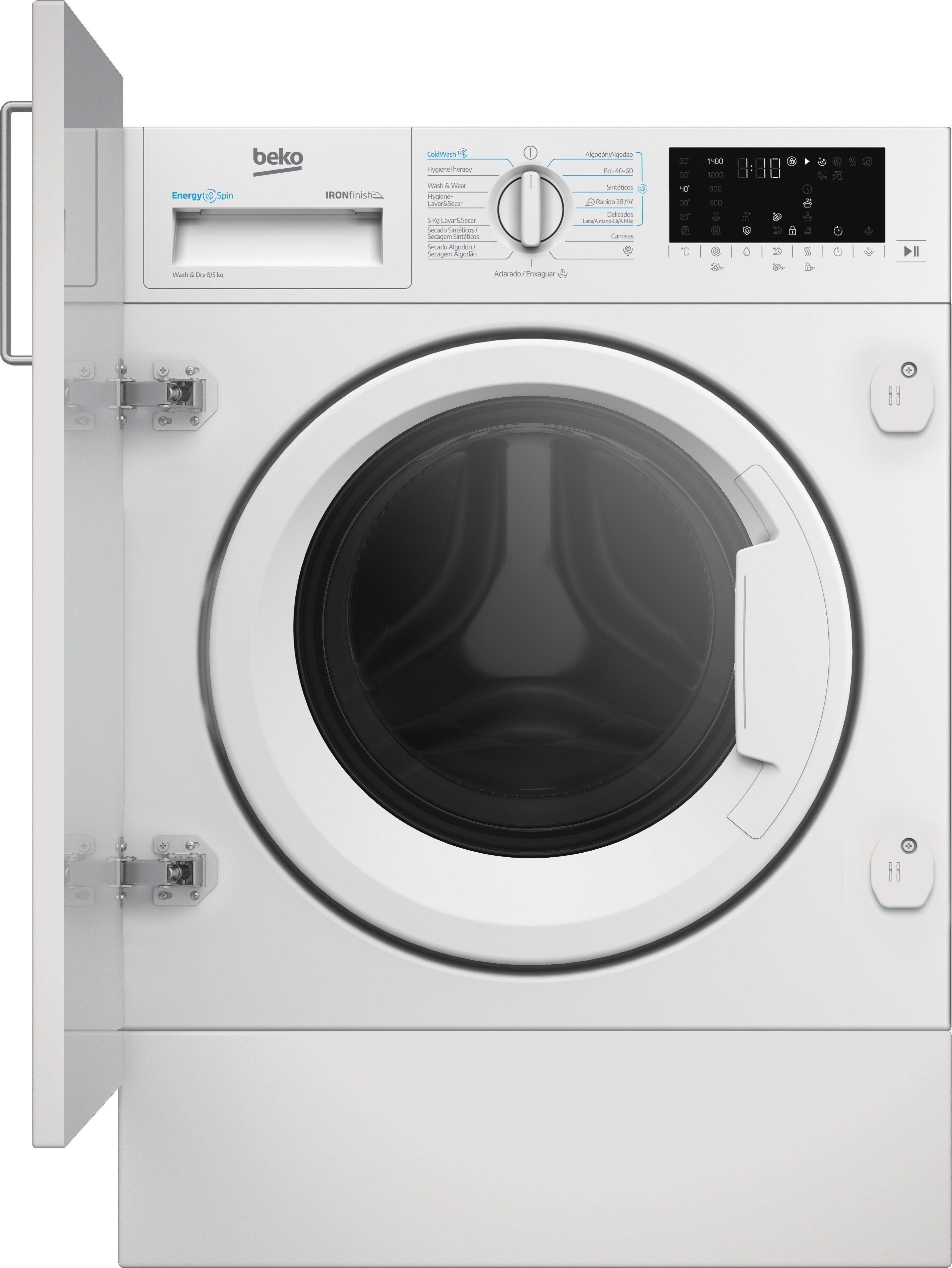Máquina de Lavar e Secar Roupa Encastre BEKO B5DBT48437WB (Altura 82 cm - 82 cm - 8 kg - Branco)