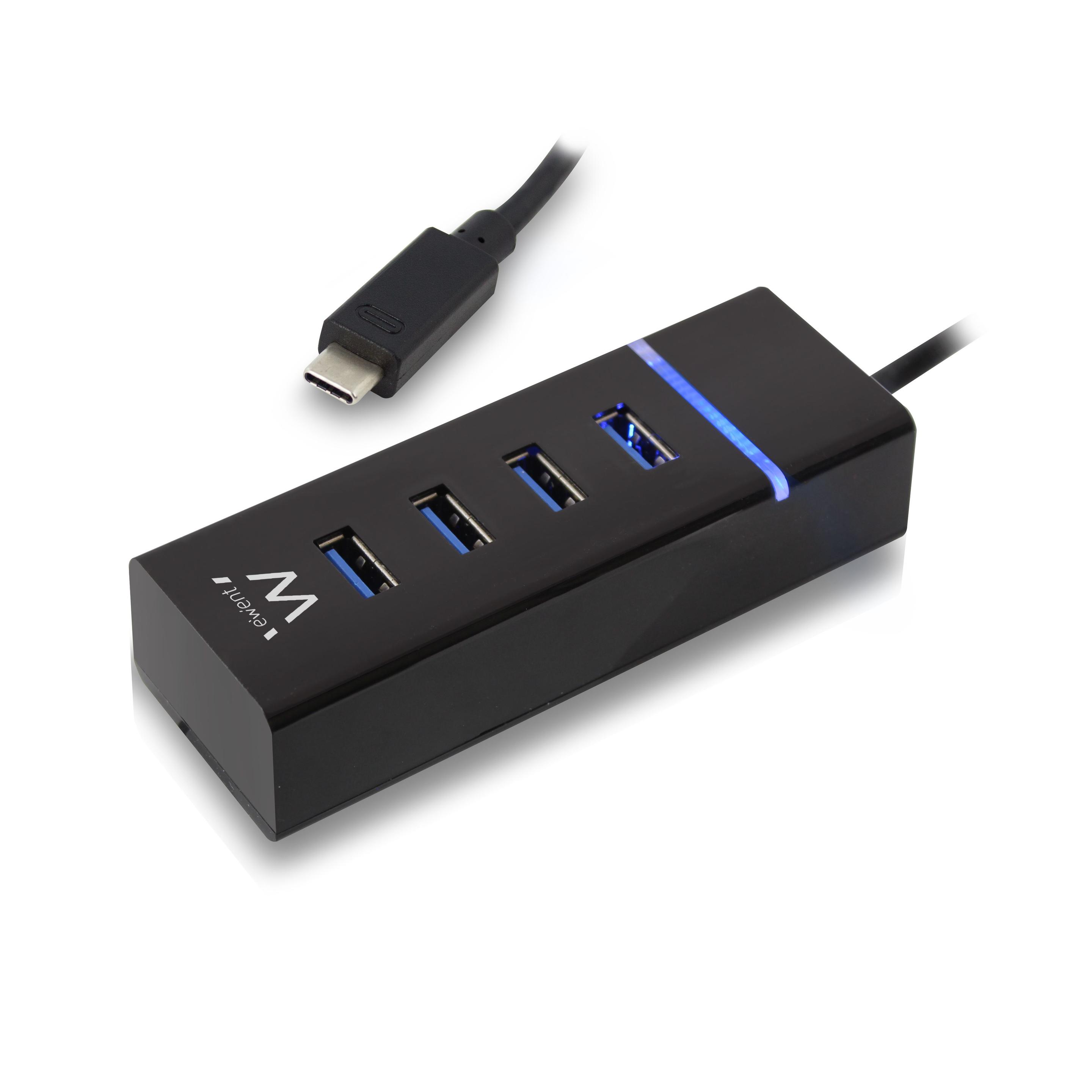 Hub USB-C EWENT EW1137 (0,3 m - Preto)