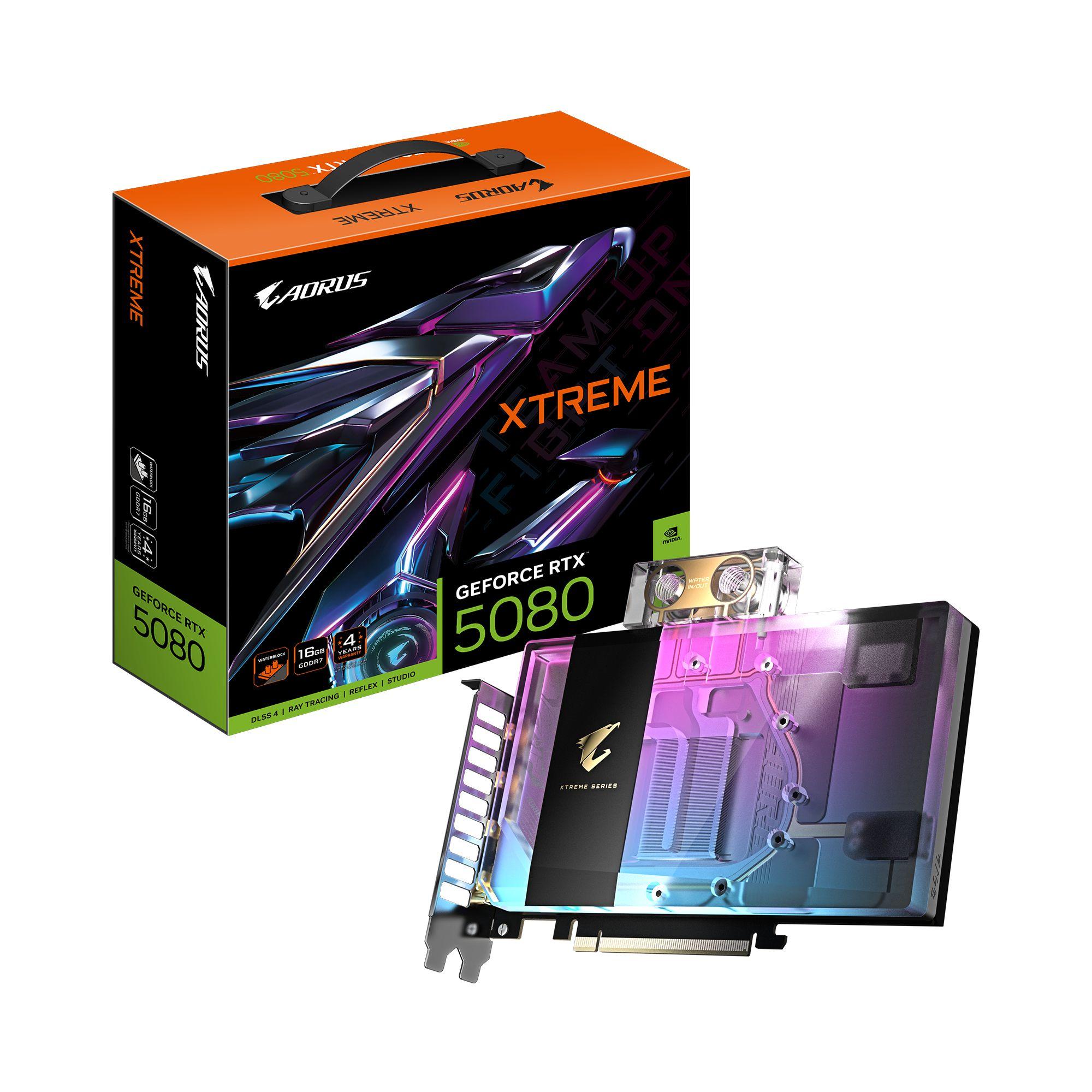 Placa Gráfica GIGABYTE AORUS GeForce RTX 5080 XTREME WATERFORCE WB 16G (GeForce RTX 5080 - 16 GB - 256 bit - Preto)