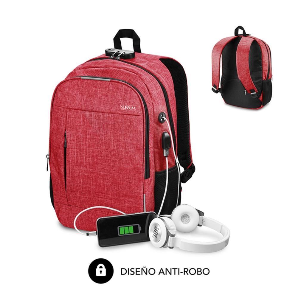Mochila para Portátil SUBBLIM Urban Lock (Oxford - 39,6 cm - Altura 46 cm - Vermelho)