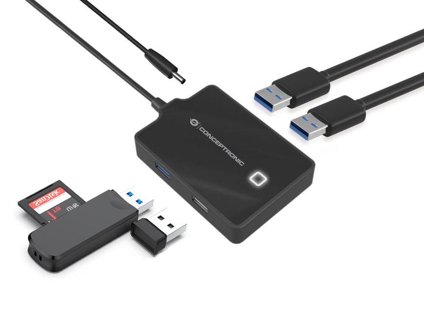 Hub USB CONCEPTRONIC HUBBIES10B (0,9 m - USB 3.2 Gen 1 Tipo A - USB 2.0, USB 3.2 Gen 1 Tipo A - Preto), miniatura 4